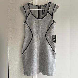 NWT EXPRESS Sleeveless Sheath Body-con Scoop Mini Gray Black Piping Dress 4